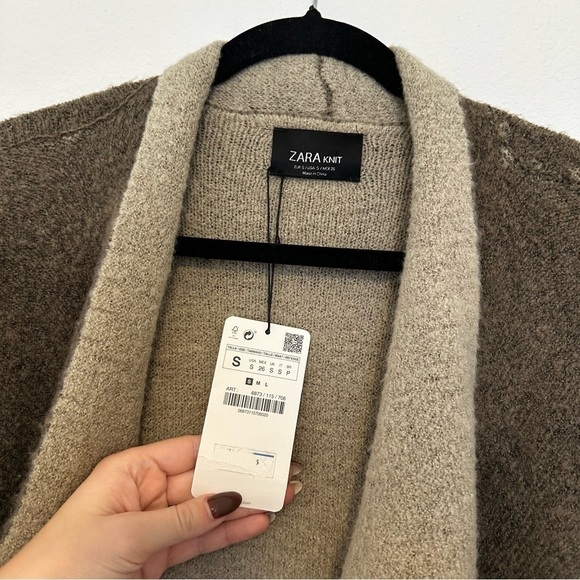 Zara Knit Two Tone Waterfall Cardigan Wool Blend Brown Mocha Size Small Women’s - Picture 10 of 11